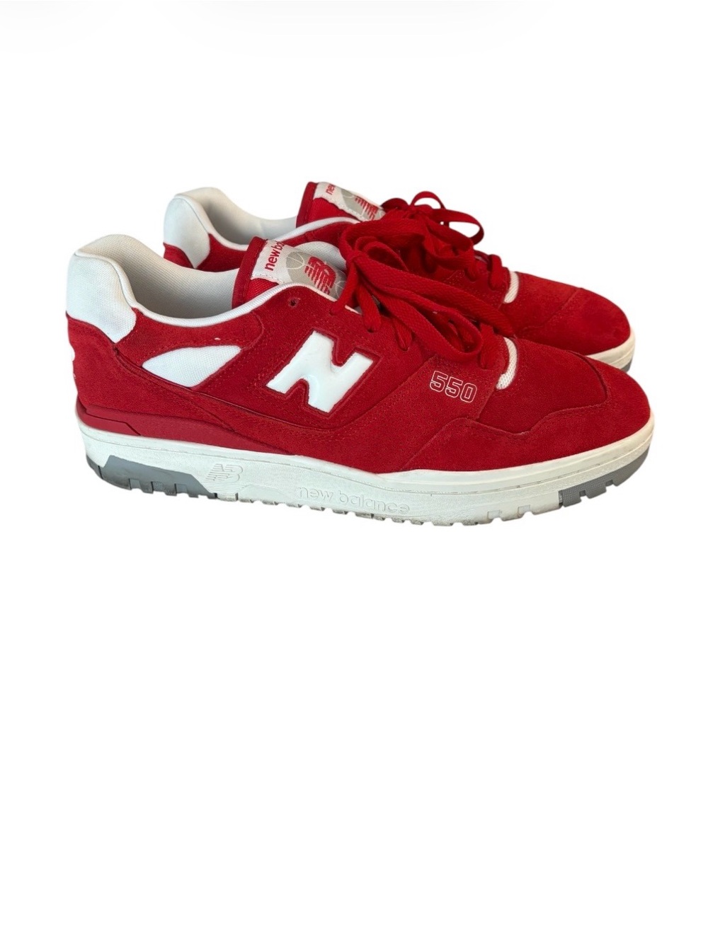 New Balance Men’s 550 Suede Sneakers in Red and White